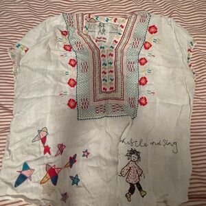 Johnny Was Red and White Embroidered Blouse
